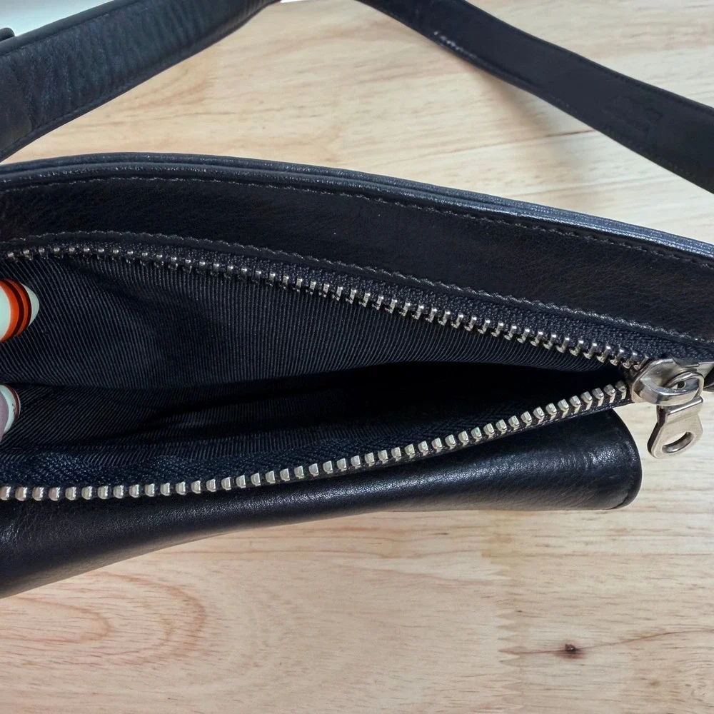Vintage Neiman Marcus Black Faux Leather Zipper Festival Waist Belt Bag Concert
